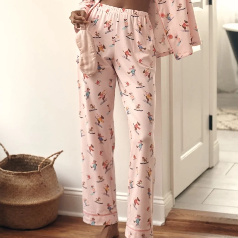 Cats and dogs skiing ⛷️ Bed head pjs ski season pink soft long sleeve pajamas 1x